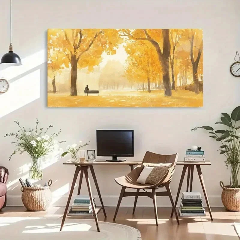Autumn Park Yellow Leaves Wall Art Canvas Office Home Room Framed 120x60cm