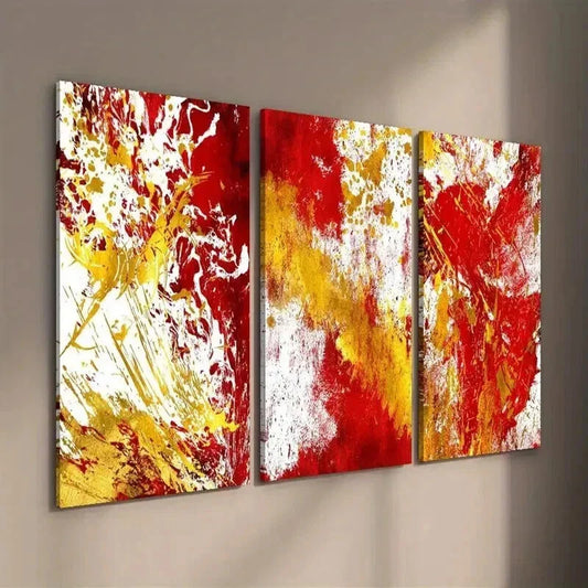 3pcs Red Golden & White Splatter Decor Wall Art Set Canvas Framed 40x60cm - High Quality Print 100% Australian Made Wall Canvas Ready to Hang