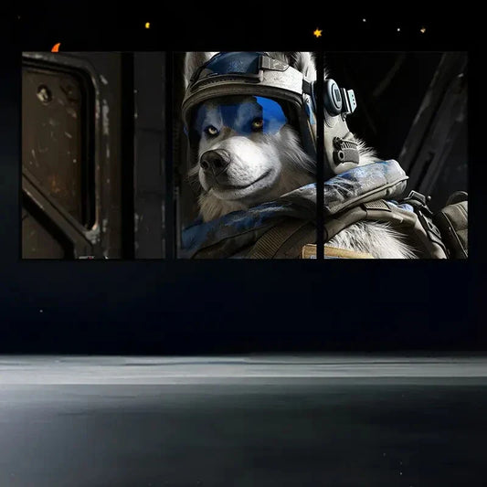 3pcs Husky Helmet Black Nose White Metal Print Ready to Hang Art