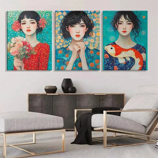 3pcs Colorful Portrait Beautiful Girls Perfect Wall Art Set Canvas Framed 40x60cm - High Quality Print 100% Australian Made Wall Canvas Ready to Hang