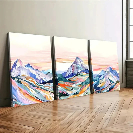 3pcs Vibrant Mountain Landscape Colourful Sunset Wall Art Set Canvas Framed 40x60cm - High Quality Print 100% Australian Made Wall Canvas Ready to Hang