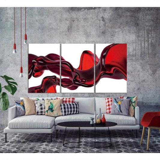 3pcs Red Abstract Liquid Various Scenes Metal Print Ready to Hang Art