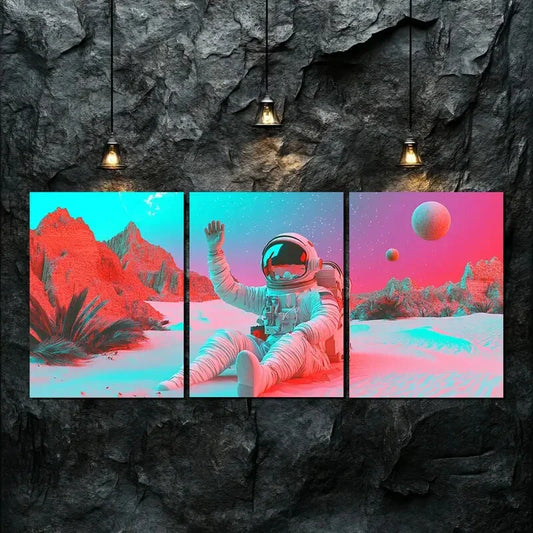 3pcs Astronaut in Martian Landscape Perfect Wall Art Set Canvas Framed 40x60cm - High Quality Print 100% Australian Made Wall Canvas Ready to Hang