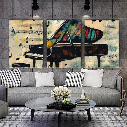3pcs Piano and Sheet Music Winter Metal Print Ready to Hang Art