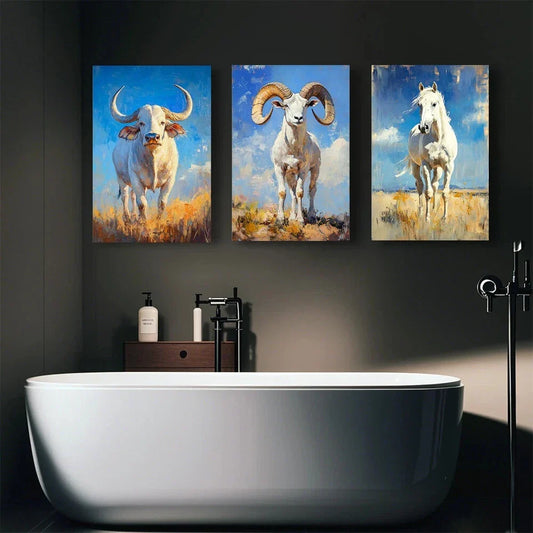 3pcs Animals And Lawn Scenes Abstract Metal Print Ready to Hang Art