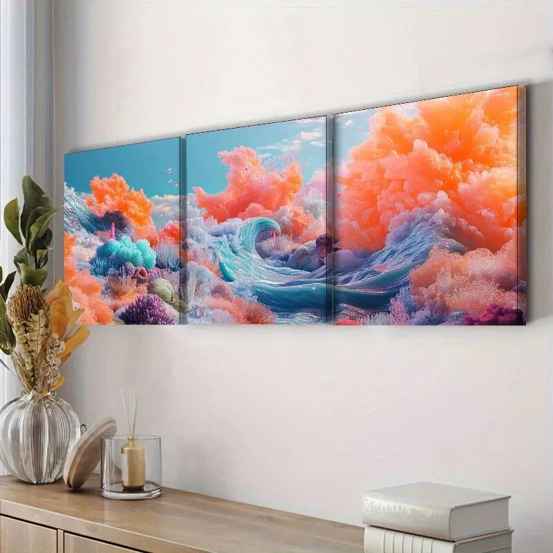 3pcs A Sea With Different Colors Of Sea Waves Wall Art Set Canvas Framed 40x60cm - High Quality Print 100% Australian Made Wall Canvas Ready to Hang