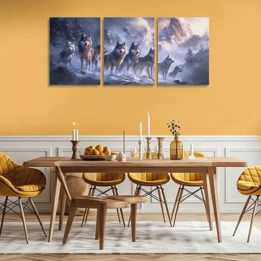 3pcs Majestic Wolves in Misty Mountains Metal Print Ready to Hang Art