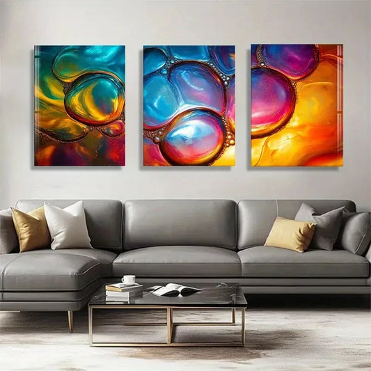 3pcs Bubbles with Bright Gradient Hues Perfect Wall Art Set Canvas Framed 40x60cm - High Quality Print 100% Australian Made Wall Canvas Ready to Hang
