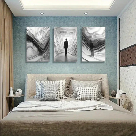 3pcs Abstract Black and White Pathway Perfect Wall Art Set Canvas Framed 40x60cm - High Quality Print 100% Australian Made Wall Canvas Ready to Hang