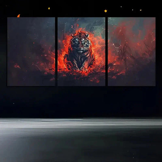 3pcs Red Angry Tiger Fire Stunning Red Metal Print Ready to Hang Art