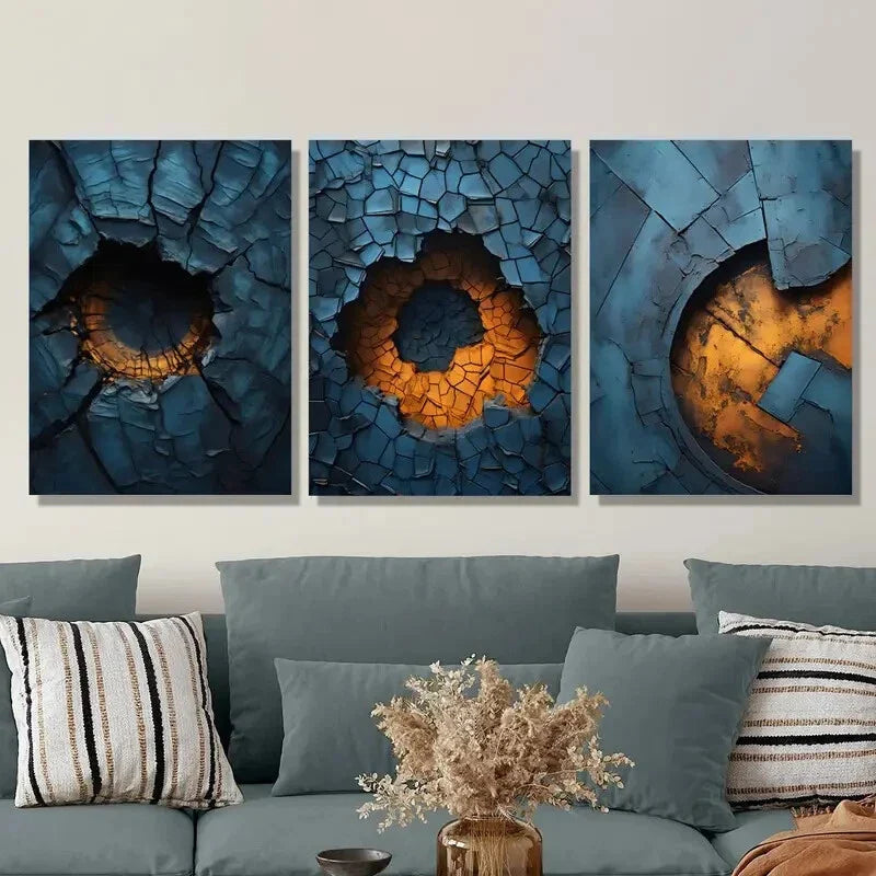 3pcs Abstract Blue Metal Texture Wall Art Set Canvas Framed 40x60cm - High Quality Print 100% Australian Made Wall Canvas Ready to Hang