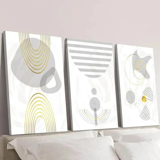 3pcs Abstract Gray and Retro Golden Lines Wall Art Set Canvas Framed 40x60cm - High Quality Print 100% Australian Made Wall Canvas Ready to Hang