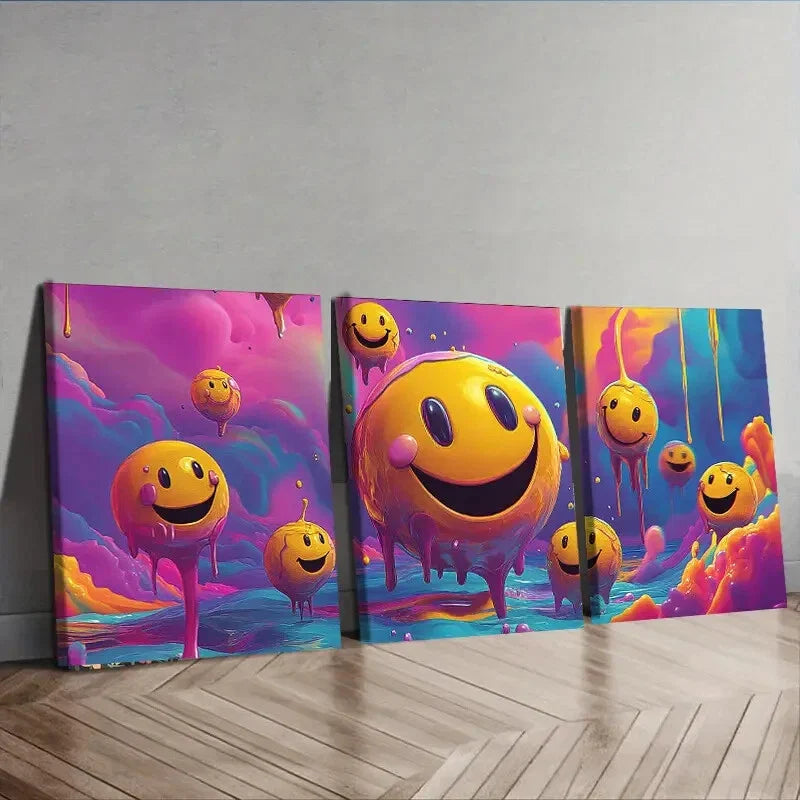 3pcs Melting Smile Colorful Cute Bright Perfect Wall Art Set Canvas Framed 40x60cm - High Quality Print 100% Australian Made Wall Canvas Ready to Hang