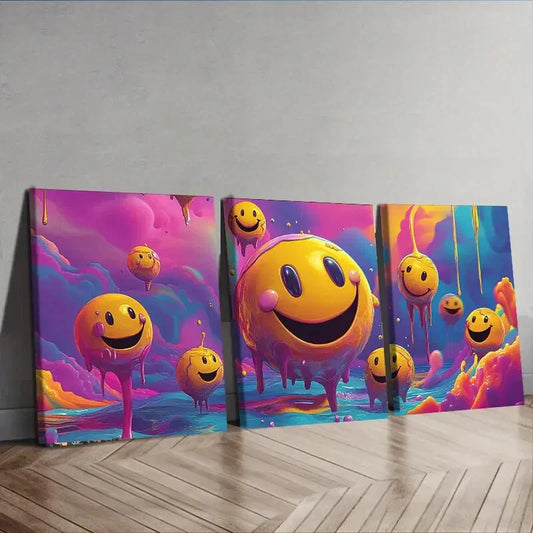 3pcs Melting Smile Colorful Cute Bright Perfect Wall Art Set Canvas Framed 40x60cm - High Quality Print 100% Australian Made Wall Canvas Ready to Hang