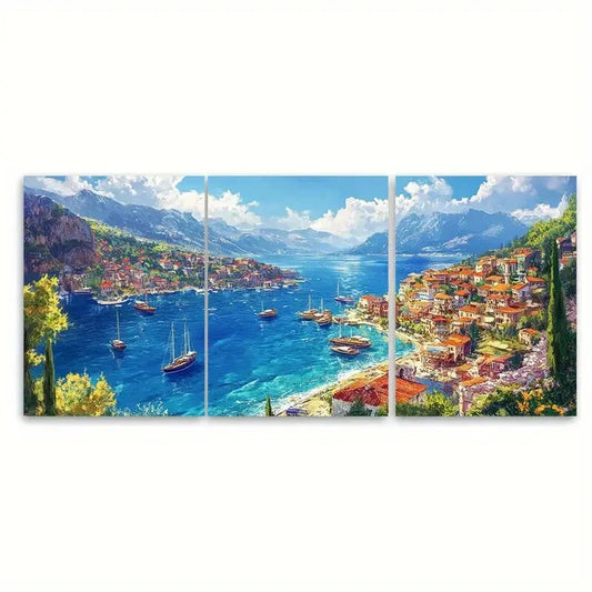 3pcs Vibrant Turkey Landscape with Blue Waters Metal Print Ready to Hang Art