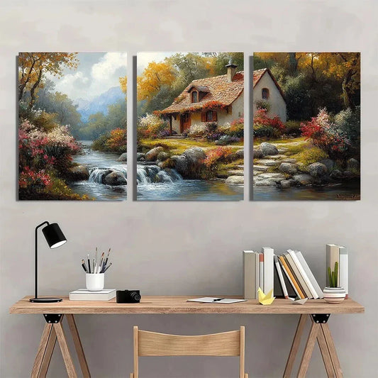 3pcs Vintage Country Cottage Metal Print Ready to Hang Art