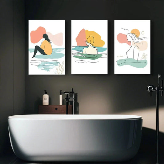 3pcs Modern Pool Edge Abstract Painting Metal Print Ready to Hang Art