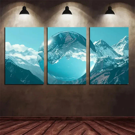 3pcs Snowy Mountain White Clouds Metal Print Ready to Hang Art
