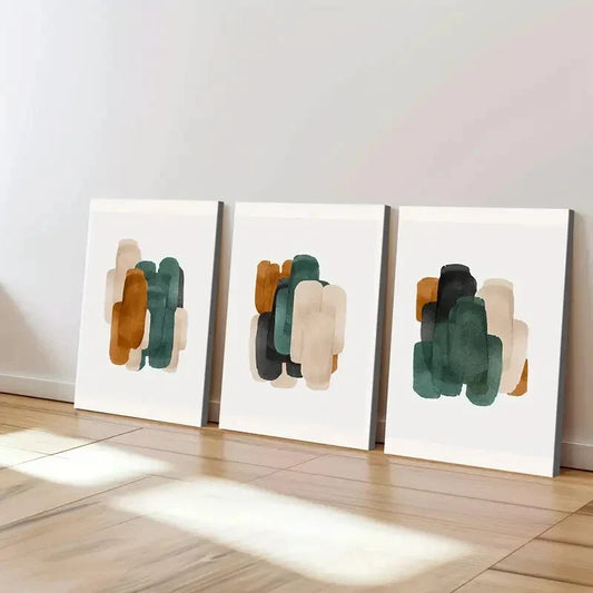 3pcs Abstract Geometric Brush Stroke Gold & Blue Wall Art Set Canvas Framed 40x60cm - High Quality Print 100% Australian Made Wall Canvas Ready to Hang