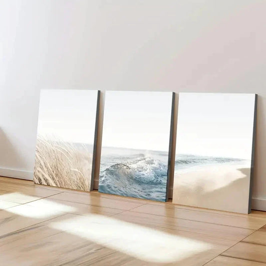 3pcs Abstract Geometric Beach Scenery Neutral Wall Art Set Canvas Framed 40x60cm - High Quality Print 100% Australian Made Wall Canvas Ready to Hang