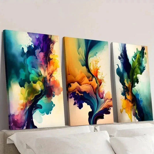 3pcs Abstract Watercolor Ink Splash Decor Wall Art Set Canvas Framed 40x60cm - High Quality Print 100% Australian Made Wall Canvas Ready to Hang