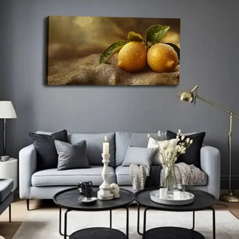 Vibrant Yellow Lemons Leaves Wall Art Canvas Office Home Room Framed 120x60cm