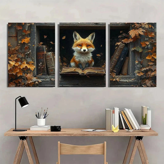 3pcs Rabbit Books Botanical Flowers Gothic Metal Print Ready to Hang Art