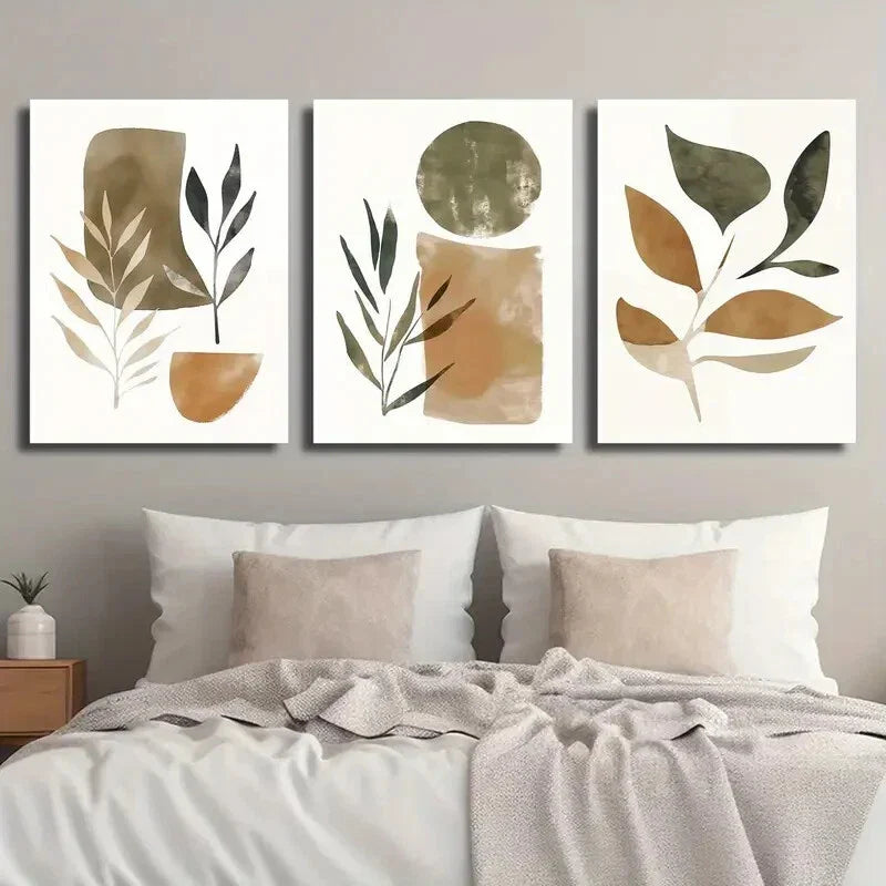 3pcs Abstract Geometric Shape Plant Leaf Metal Print Ready to Hang Art