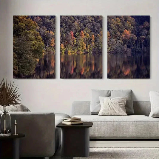 3pcs Tranquil Lake & Forest Nature Metal Print Ready to Hang Art