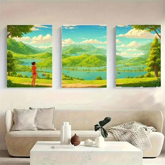 3pcs A Serene Landscape Featuring Majestic White Metal Print Ready to Hang Art