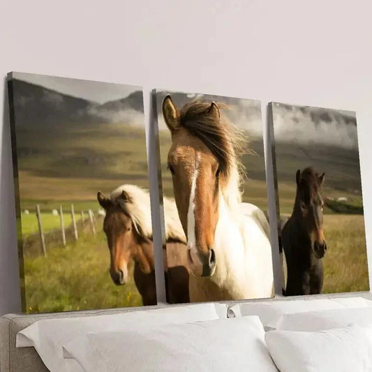 3pcs Mountain Ranch Horses Portrait Wall Art Set Canvas Framed 40x60cm - High Quality Print 100% Australian Made Wall Canvas Ready to Hang