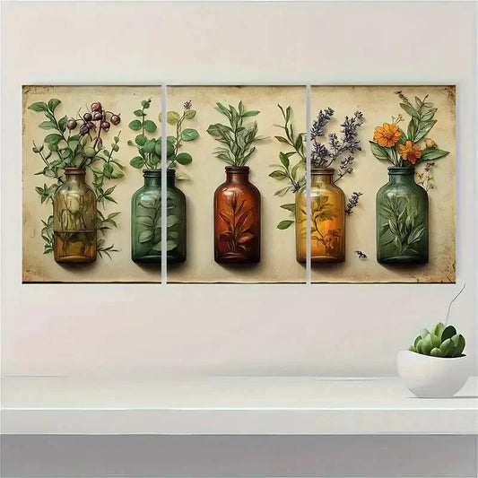 3pcs Druid Tin Retro Plant Delicate Natural Metal Print Ready to Hang Art