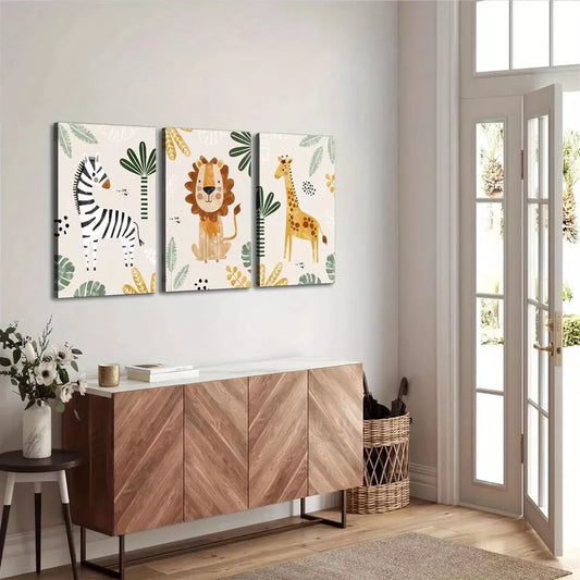 3pcs Creative Elegant Jungle Animal Artwork Wall Art Set Canvas Framed 40x60cm - High Quality Print 100% Australian Made Wall Canvas Ready to Hang