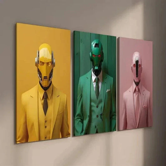 3pcs Future Robot World Creative Illustrations Wall Art Set Canvas Framed 40x60cm - High Quality Print 100% Australian Made Wall Canvas Ready to Hang