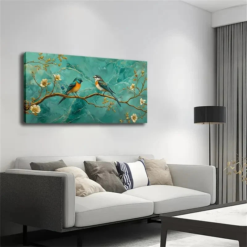 Birds On Golden Branches Wall Art canvas office home room framed 120x60cm
