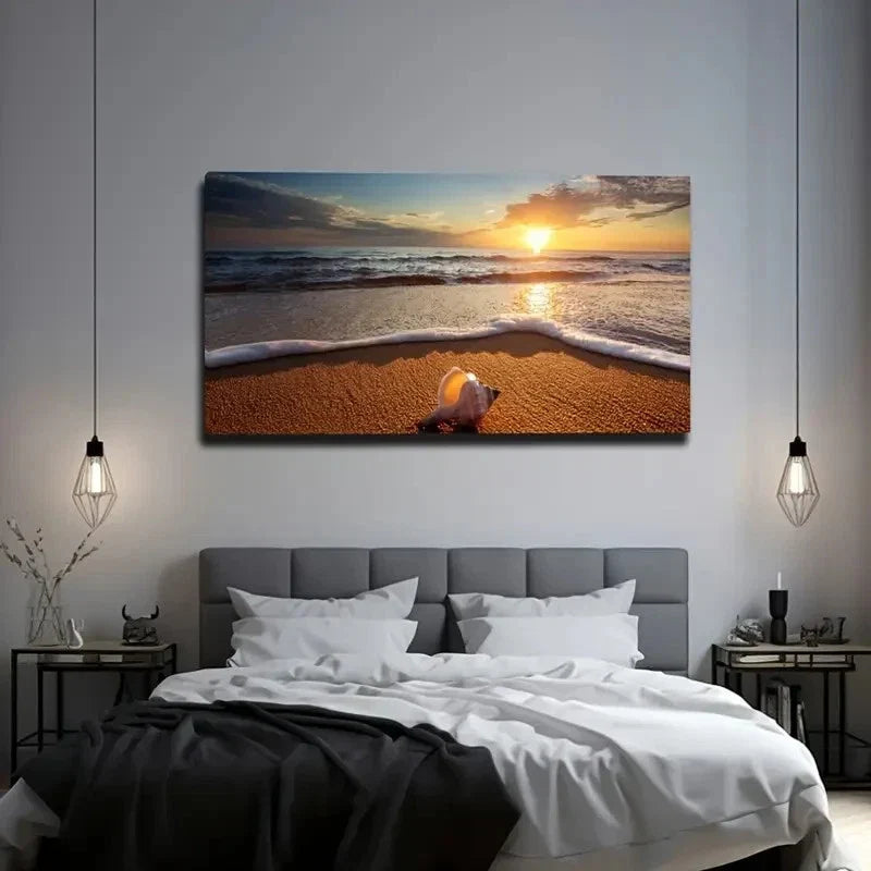 Sunset Beach Wall Art Canvas Office Home Room Framed 80x45cm