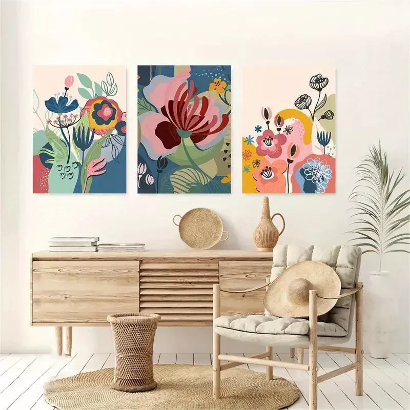 3pcs Abstract Decorative London Flower Market Wall Art Set Canvas Framed 40x60cm - High Quality Print 100% Australian Made Wall Canvas Ready to Hang