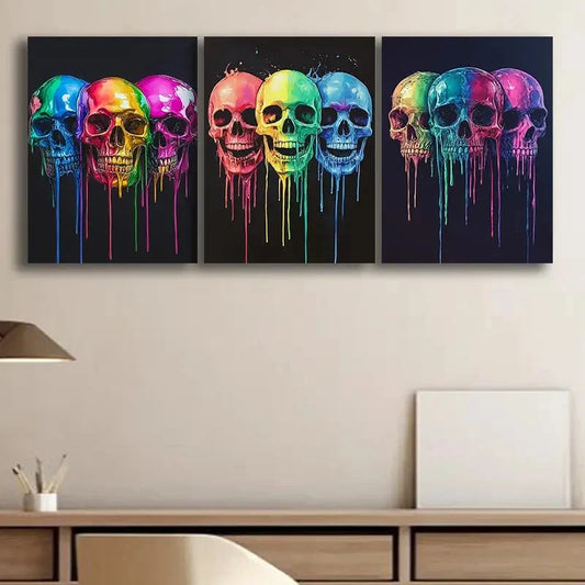 3pcs Set of Colorful Skeleton Dark Fear Perfect Wall Art Set Canvas Framed 40x60cm - High Quality Print 100% Australian Made Wall Canvas Ready to Hang