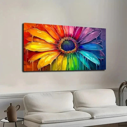Vibrant Rainbow Petal Design Wall Art canvas office home room framed 120x60cm