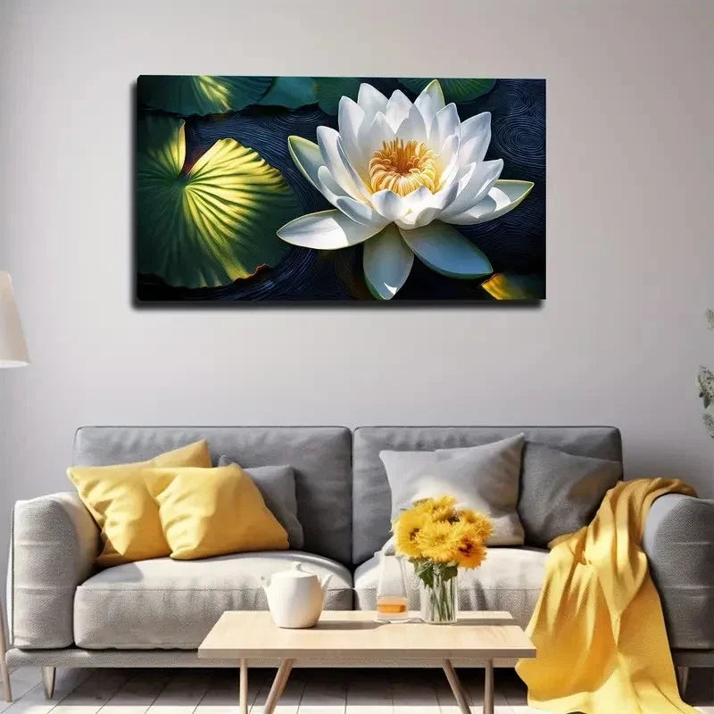 White For Lotus Wall Art Canvas Office Home Room Framed 80x45cm