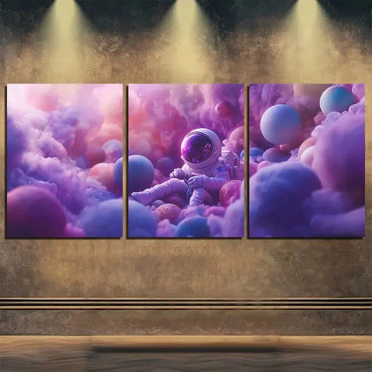 3pcs Astronaut in Colorful Nebula Pink Perfect Wall Art Set Canvas Framed 40x60cm - High Quality Print 100% Australian Made Wall Canvas Ready to Hang