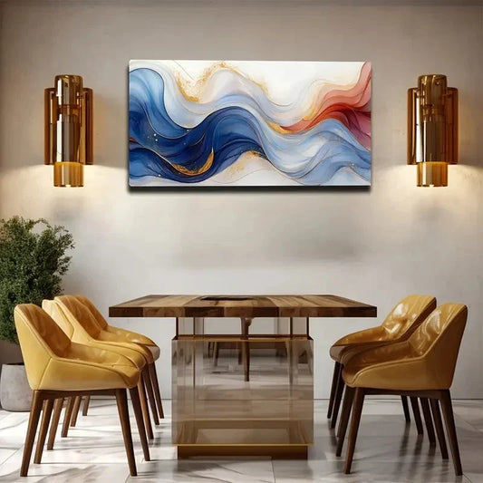 Red Blue & Golden Abstract Wall Art canvas office home room framed 120x60cm