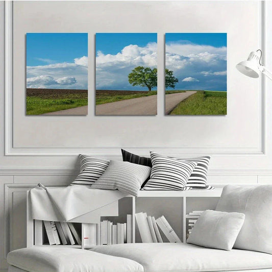 3pcs Highway Tree Scenery Modern Metal Print Ready to Hang Art