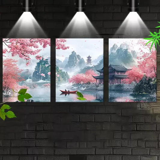 3pcs Traditional Chinese Landscape Painting Wall Art Set Canvas Framed 40x60cm - High Quality Print 100% Australian Made Wall Canvas Ready to Hang