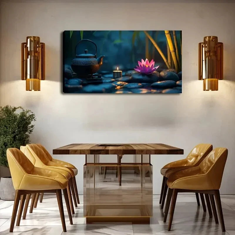 Tranquil Zen Garden with Bamboo Wall Art Canvas Office Home Room Framed 80x45cm