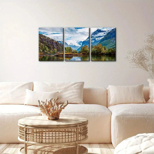 3pcs Norway Mountain Lake Nature Scene Metal Print Ready to Hang Art