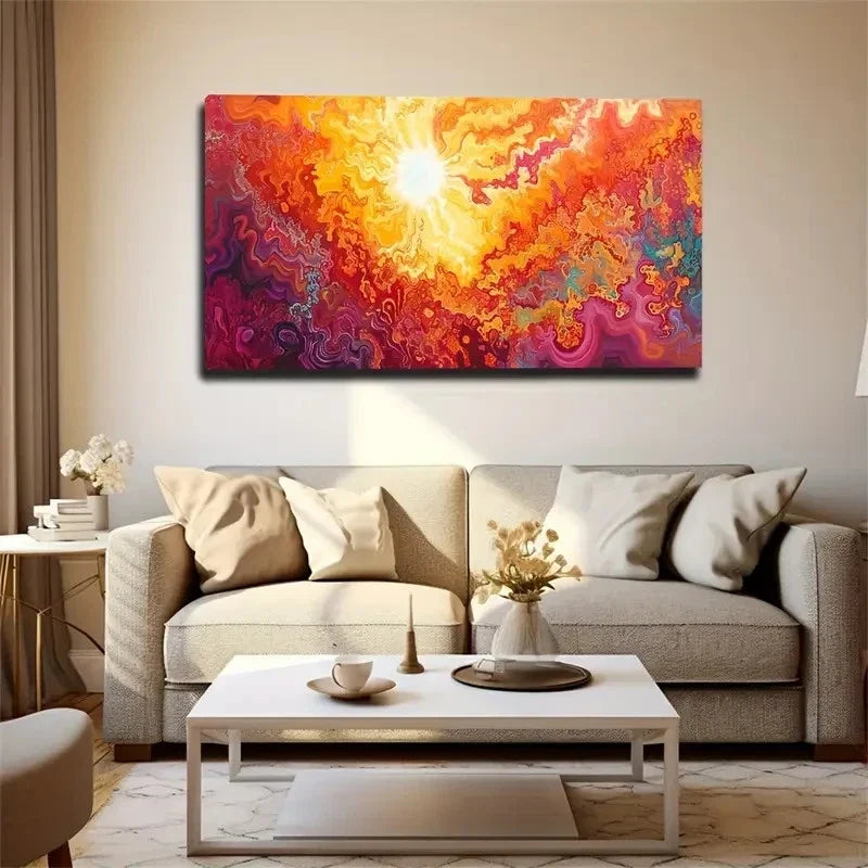 Sunrise Extended Fluid Wall Art Canvas Office Home Room Framed 120x60cm
