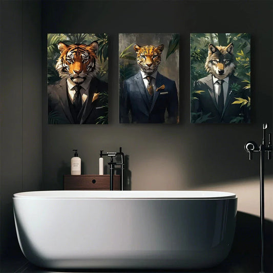 3pcs Wild Beasts Abstract Paintings Tigers Metal Print Ready to Hang Art