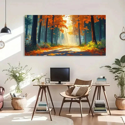 Golden Leaves & Warm Sunlight Wall Art Canvas Office Home Room Framed 120x60cm