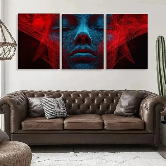 3pcs Neon Red and Blue Wireframe Design Perfect Wall Art Set Canvas Framed 40x60cm - High Quality Print 100% Australian Made Wall Canvas Ready to Hang